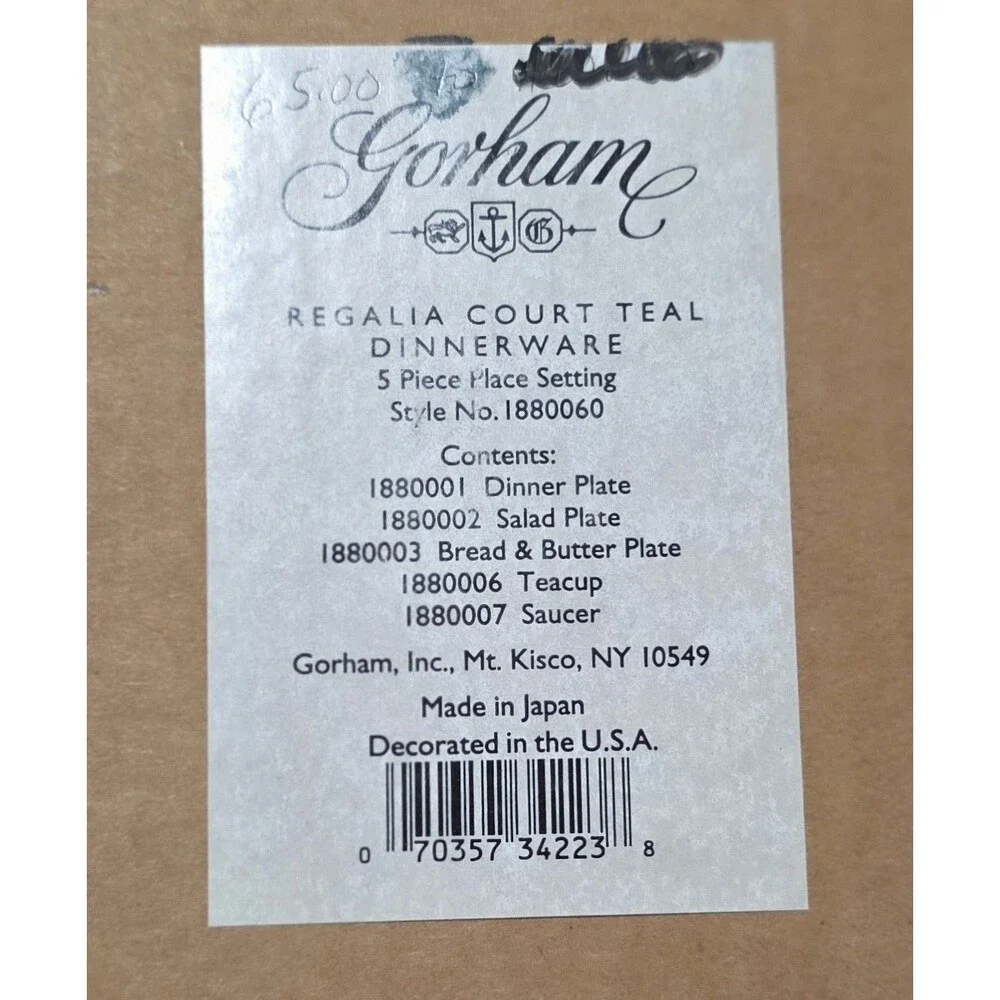 Gorham Fine China Regalia Court Teal 5 Piece Place‎ Setting Vintage Style 188060